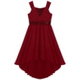 thumbnail image 5 of YUUMIN Kids Girls Shiny Sequins Party Dress Sleeveless High Low Hem Ball Gown Chiffon Birthday Dress Burgundy 4, 5 of 7