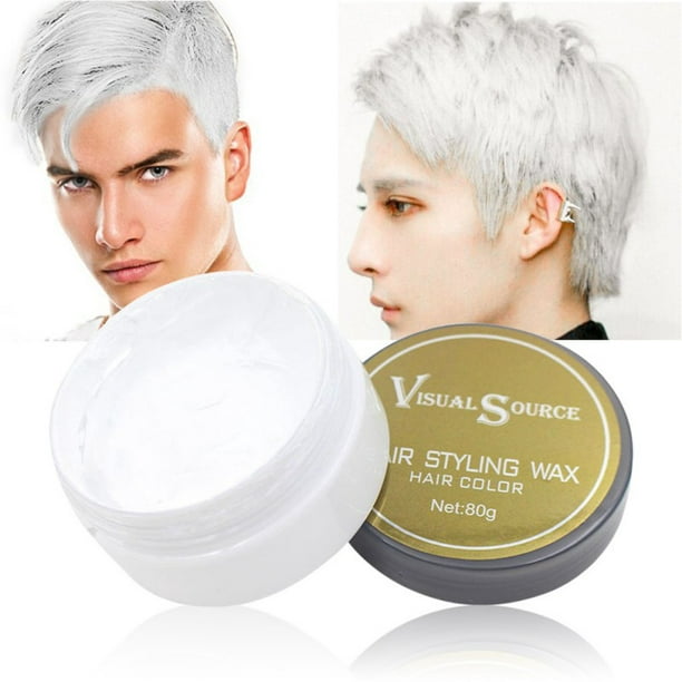 Unisex Hair Wax Color Dye Styling Cream Mud, Natural Hairstyle Pomade,  Washable Temporary,Party Cosplay,White 