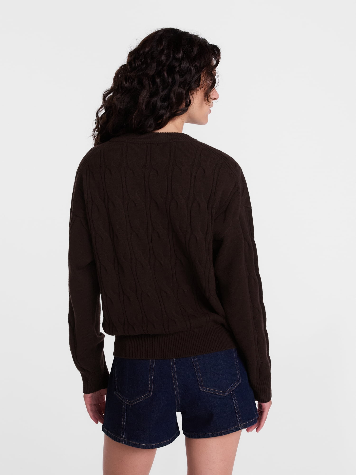 Scenario Women's Crewneck Cable Knit Mid-weight Sweater, Sizes XS-XXXL