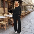 thumbnail image 6 of SUNBS Lounge Sets for Women Two Piece Sets Henley Neck Top Wide Leg Pants Vacation Fall Travel Outfits, 6 of 8