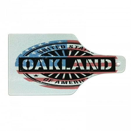 

Oakland Cutting Board Grunge Style United States of America Lettering Decorative Tempered Glass Cutting and Serving Board in 3 Sizes by Ambesonne