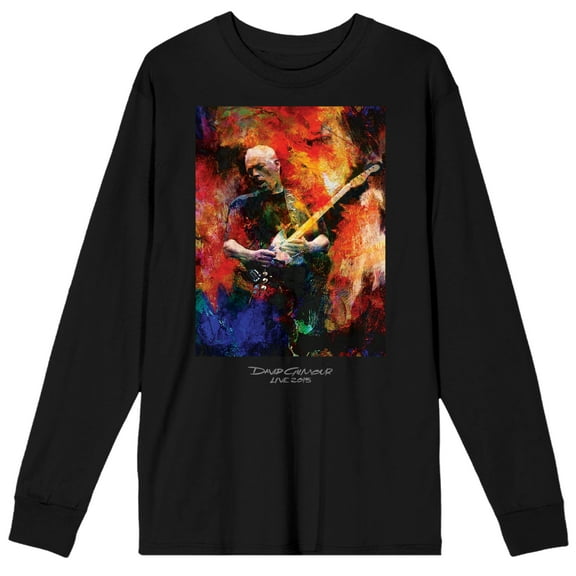 David Gilmour Painted Artist With Guitar Adult Black Long-Sleeve Crew Neck Tee-Medium