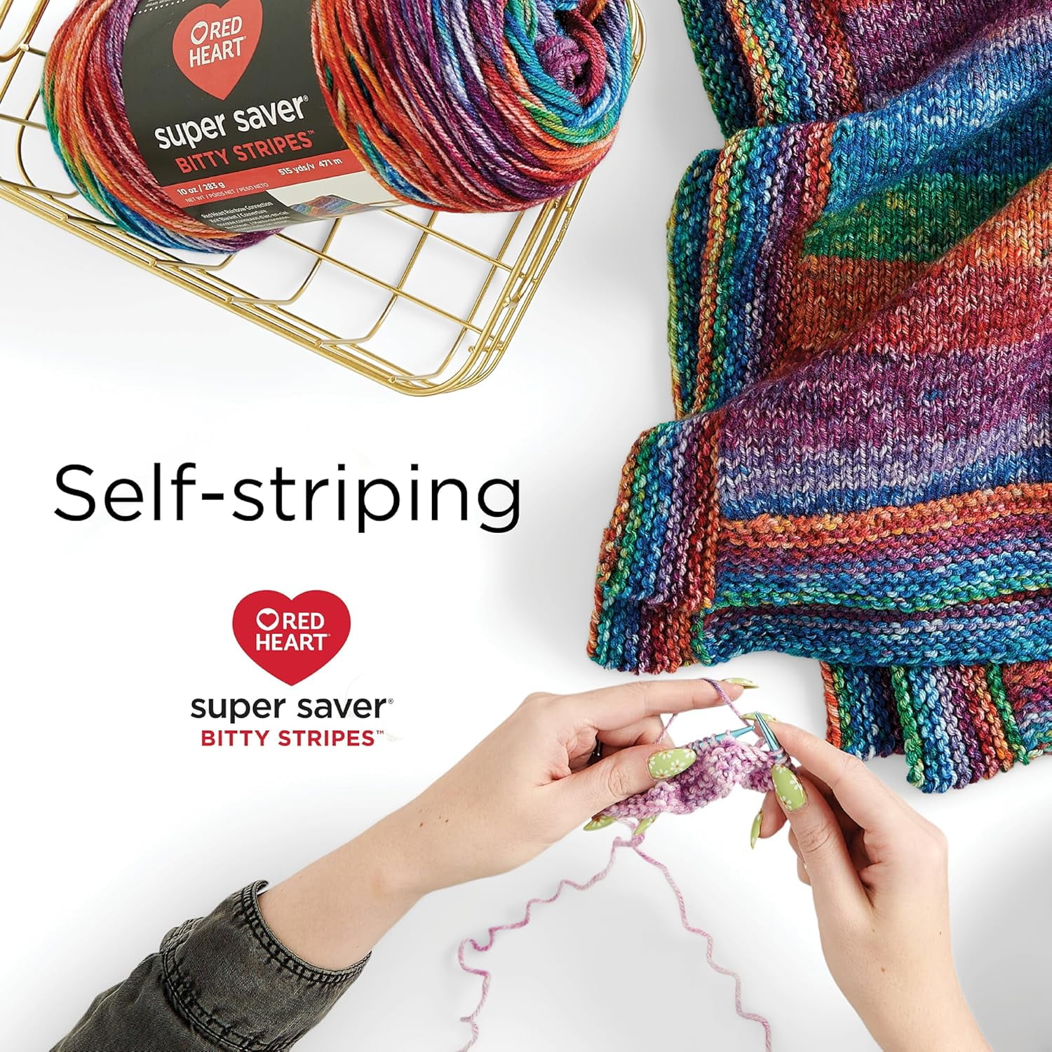 Super Saver Bitty Stripes Crayon Box Yarn - 2 Pack of 10oz/283g - 100% Acrylic - #4 Worsted (Medium) - 515 Yards - Knitting/Crochet