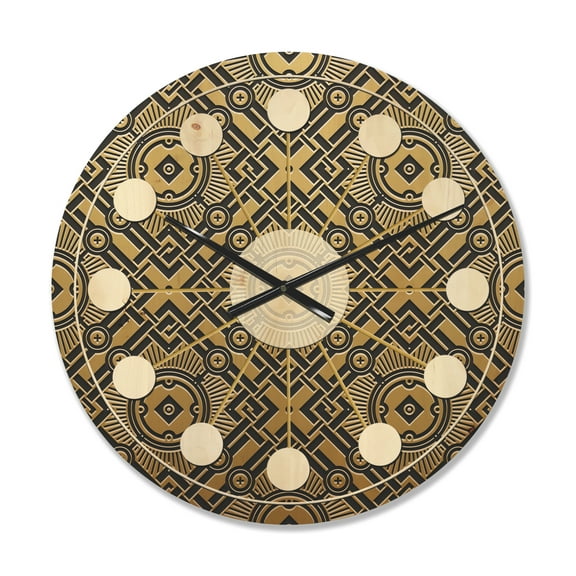 Designart 'Metallic Golden Luxury Geometrics XII XX' Mid-Century Modern Wood Wall Clock