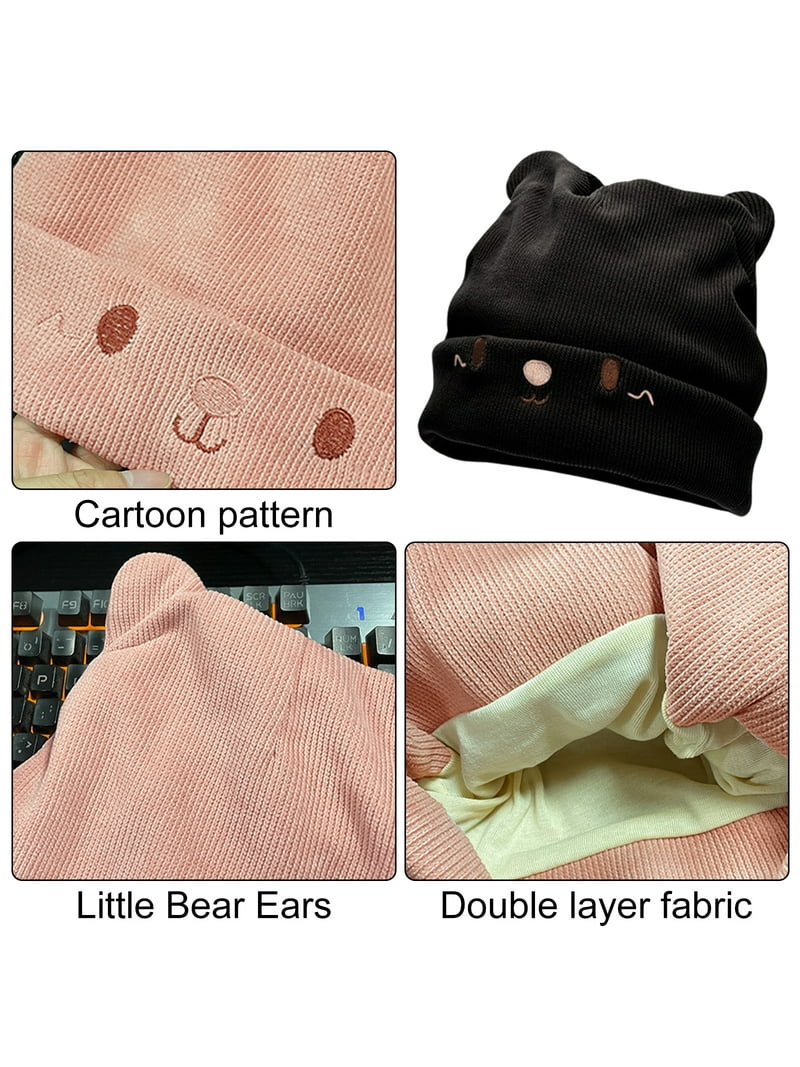 Women's Teen Girls Knitted Cat Kitty Cuffed Beanie Hat Winter Outdoor Stretchy Ski Caps