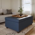 thumbnail image 1 of CorLiving Antonio Large Faux Leather Rectangular Ottoman with Double Storage, Dark Blue, 1 of 11
