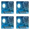 thumbnail image 1 of Christmas Coaster Set of 4, Santa in Sleigh a Night Full Moon the Sky Snowy Winter Xmas Theme Print, Square Hardboard Gloss Coasters, Standard Size, Navy Blue, by Ambesonne, 1 of 2