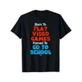 thumbnail image 1 of Camiseta de algodón para jóvenes "Nacidos para jugar videojuegos, obligados a ir a la escuela": bonita y cómoda camiseta de manga corta para niños y niñas, regalo perfecto para primavera/verano., 1 of 7