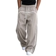 thumbnail image 2 of USNSM Men's Drawstring Elastic Waist Sports Pants Wide Leg Loose Trousers Soft Cozy Breathable Lightweight Casual Business Daily Wear Beige L, 2 of 6