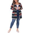 thumbnail image 2 of Cárdigan Plus Size Agnes Orinda para Mujeres, Abierto Frontal, de Manga Larga, con Rayas de Color Contrastante y Bolsillos, 1X Negro Rojo, 2 of 6