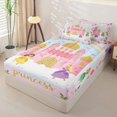 thumbnail image 2 of Homewish Cartoon Princess Castle Zipper Full Size Comforter Sets with Fitted Sheet and 2 Pillowcases,Colorful Cute Girls Kawaii Flowers Blossom Zipper Bedding Set For Kids,Pink Reversible,4 Pieces, 2 of 7