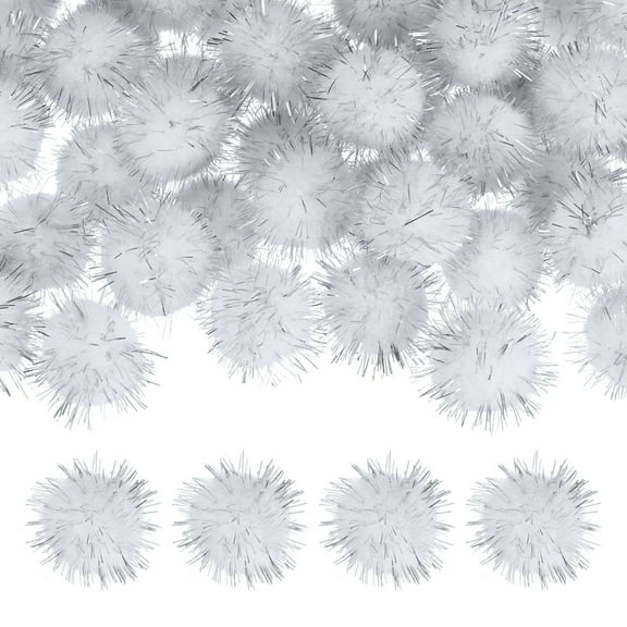 Uxcell 60-Pack Glitter Pom Pom Balls, 0.98in Mini Tinsel Sparkle Balls for DIY Crafts/Party Decoration [White]