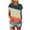 Orange, variant on YUGYXL Color Block Shirts for Women Fashion Short Sleeve Tshrits Lounge Crew Neck Blouses Tops Vacation Tees Blue XXL