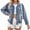 Blue, variant on Women Oversized Denim Jacket Beading Jeans Coat