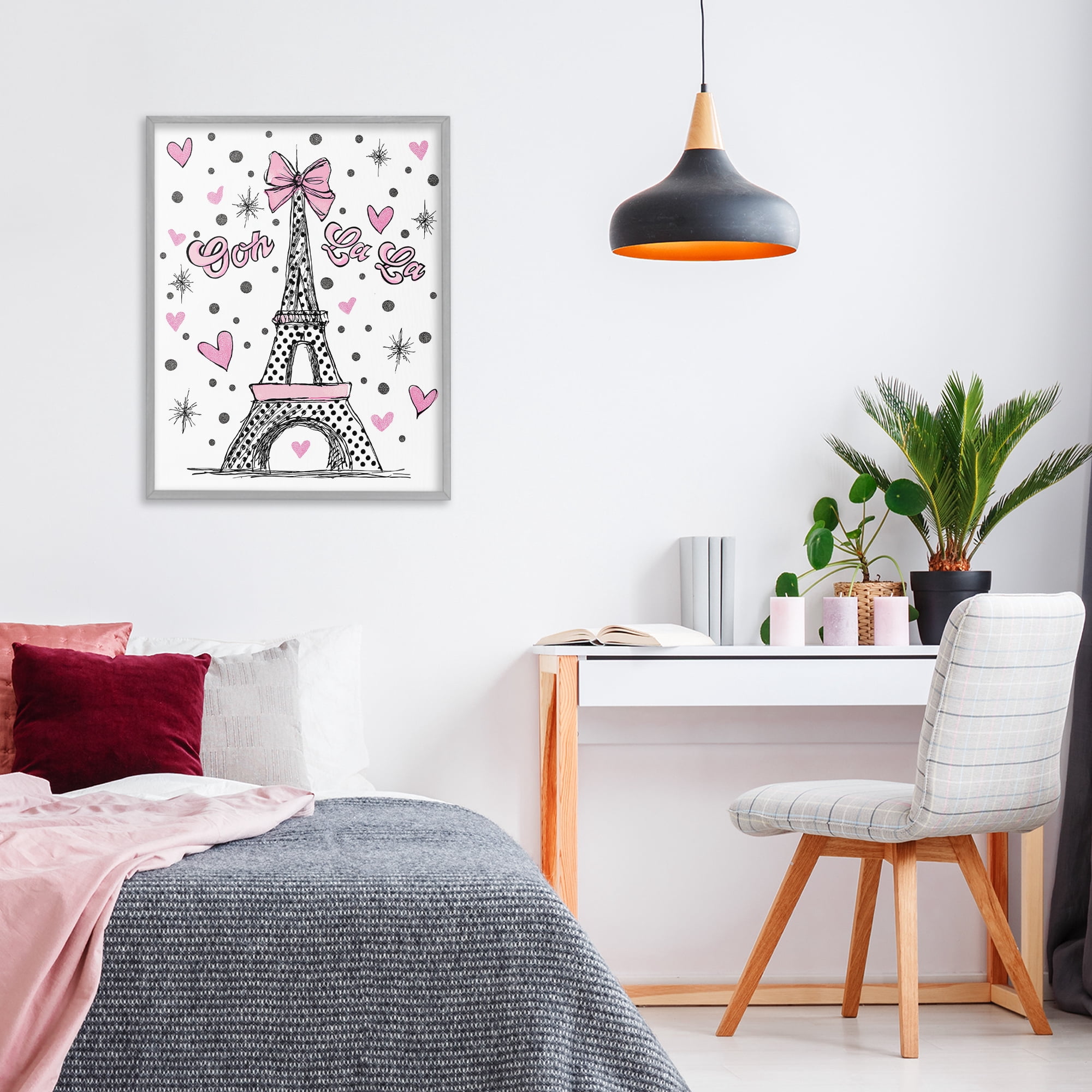 Stupell Industries Ooh La La Polka Dots Eiffel Gray Framed Giclee Art, design by Jess Stempel