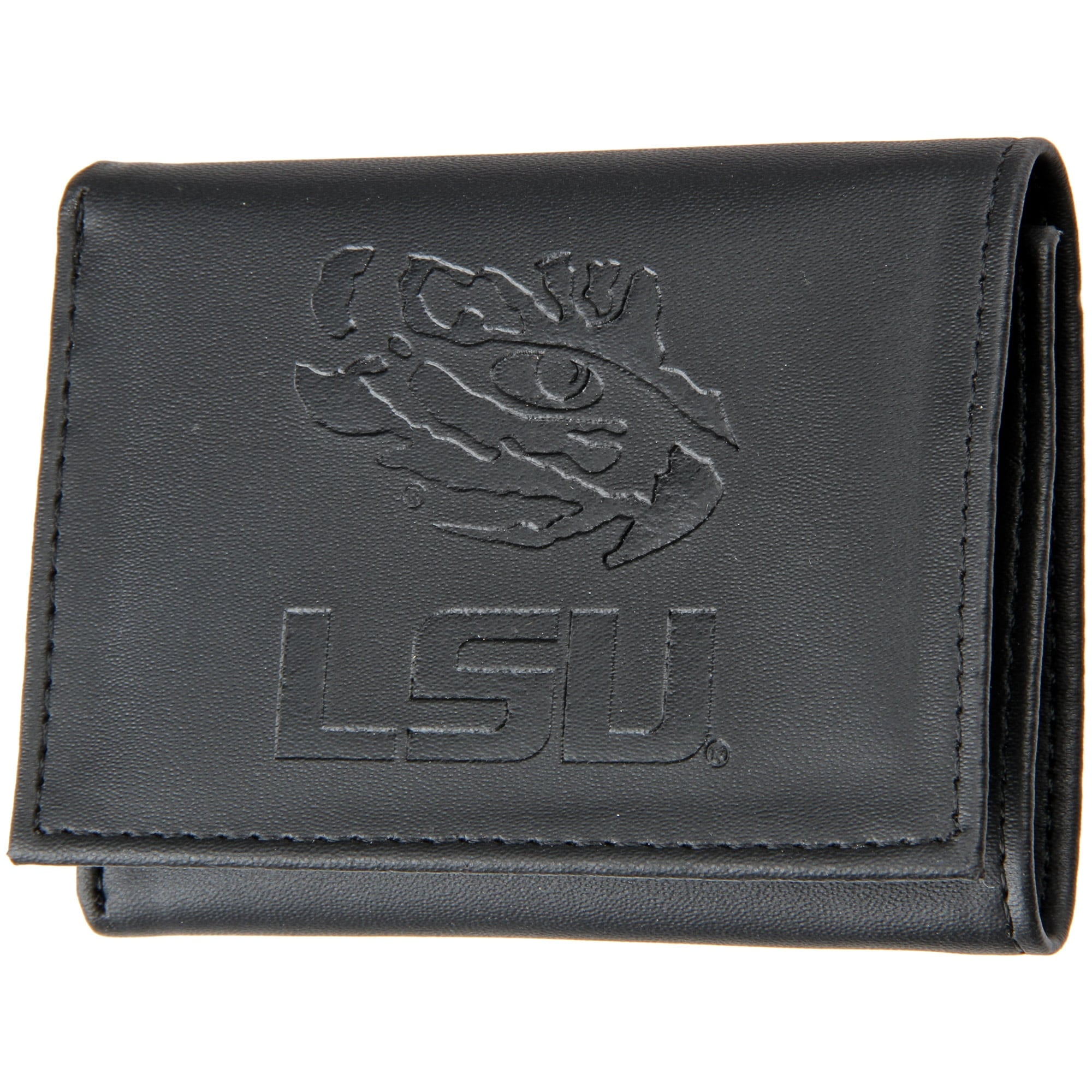 Rico Louisiana State LSU Tigers NCAA Distressed Look Embossed Logo Dark Brown Leather Trifold Wallet 
