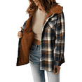 thumbnail image 2 of Women Long Sleeve Button Down Plaid Warm Hooded Jacket Women Fleece Plaid Shacket Jacket, 2 of 6