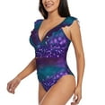 thumbnail image 3 of Yiaed Purple and Green Glitter Print Women's Ruffled One Piece Swimsuit V Neck Swimwear Slimming Monokini for Woman-XX-Large, 3 of 8