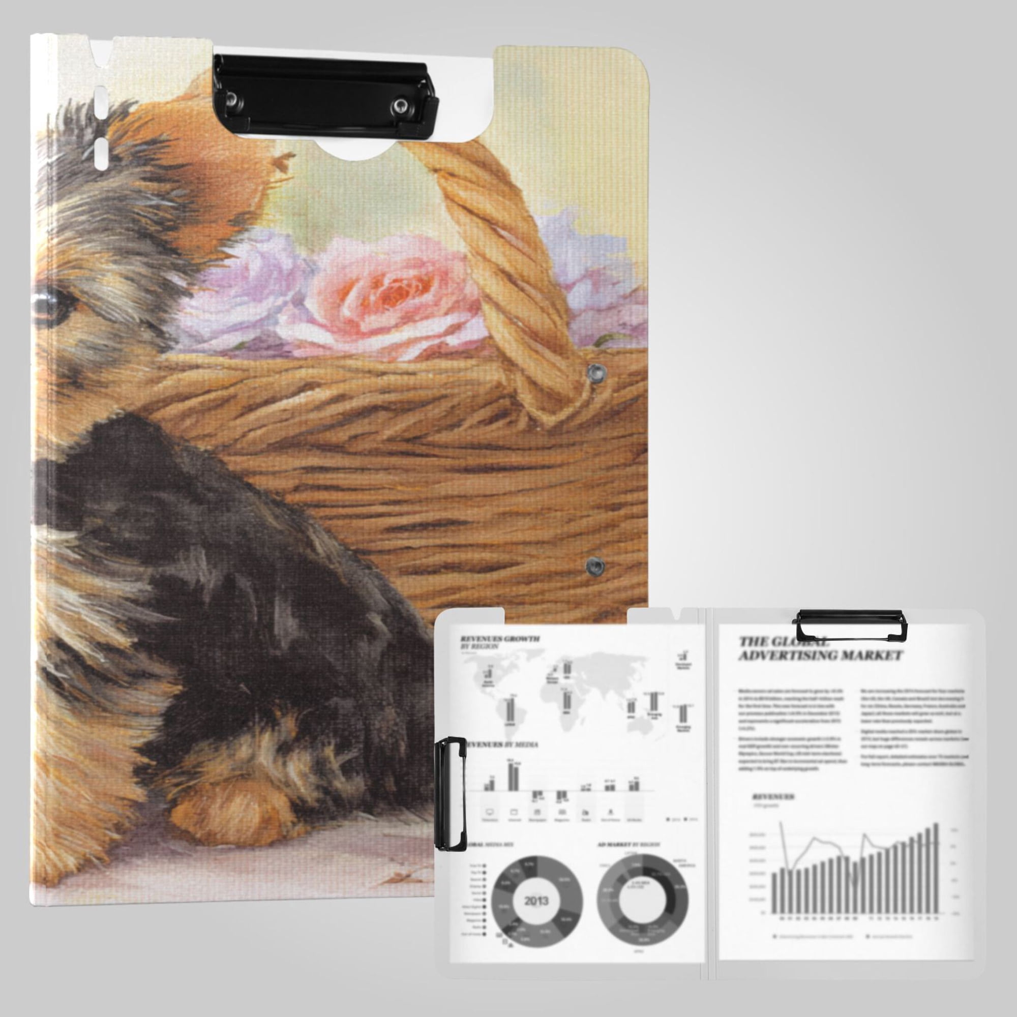 Foldable Binder Clipboards 360°Portable Plastic Folder Clipboard Extra Large Capacity Organizer Binder 18.9" x 12.6" for College Office Home Cute Baby Yorkshire Terrier Pattern