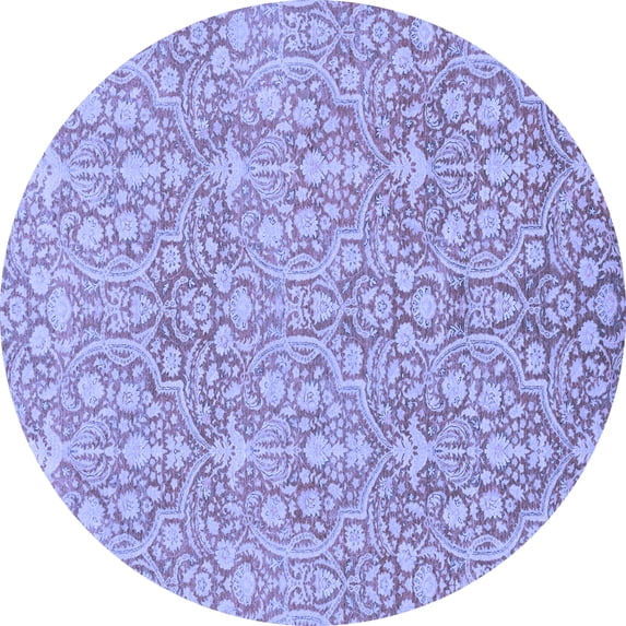 Ahgly Company Machine Washable Indoor Round Abstract Blue Modern Area Rugs, 6' Round