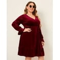 thumbnail image 3 of Women's Plus Size V Neck Velvet Dress, Solid Simple Loose Midi Swing Dresses, Wine Red, 3 of 6