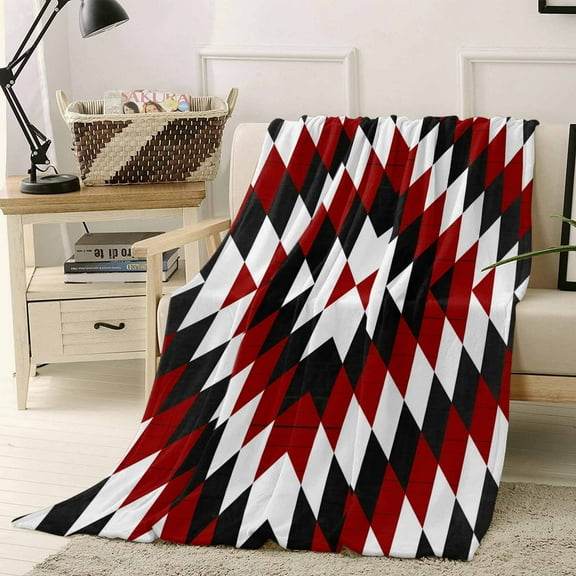 Aztec Southwest Vintage Abstract Red Black Geometric Rustic Throw Flannel Blanket 40x50In Super Soft Cozy Bed Blanket, Lightweight Plush Fuzzy Bed Throw for Bedroom Sofa Couch Living Room