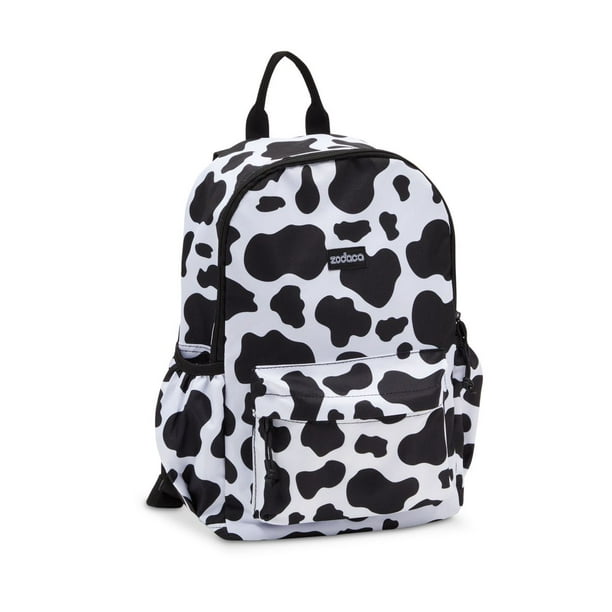 Zodaca - Black & White Cow Print Backpack with Padded Shoulder Straps ...