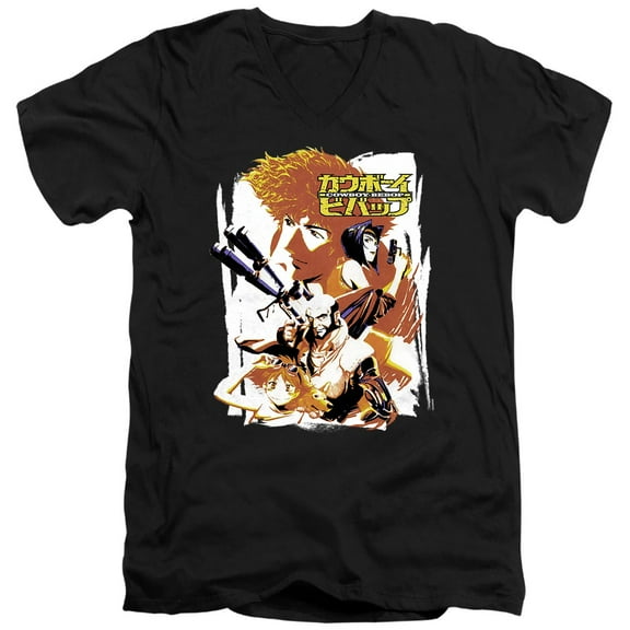 Cowboy Bebop Crew Bounty Hunting Unisex Adult V-Neck T Shirt (Small) Black