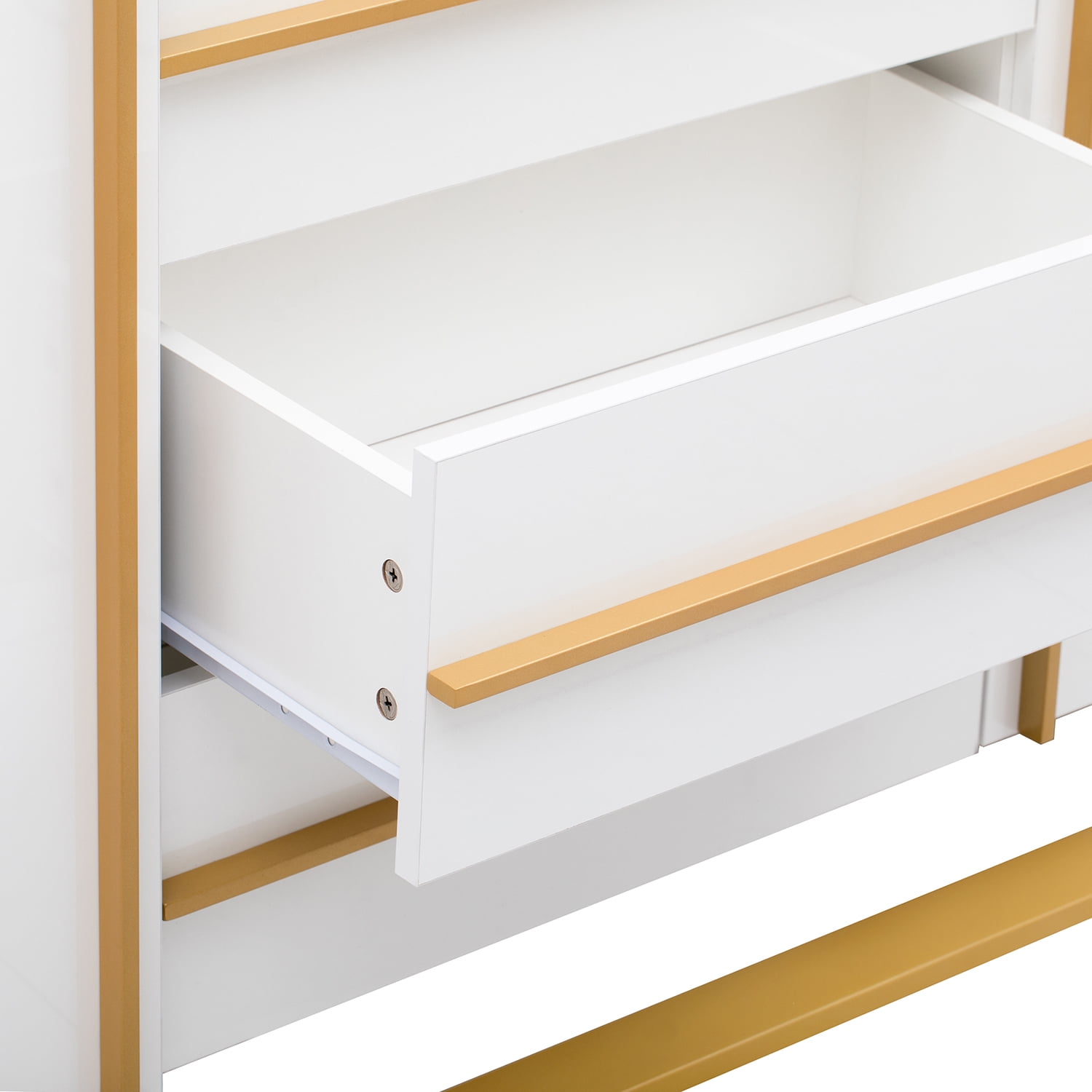 Kadyn 59"L Sideboard, Kitchen Storage Cabinet with Large Storage Space and Gold Metal Legs for Living Room, White