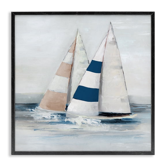 Stupell Industries Striped Sailboat Duo Transportation Painting Black Framed Art Print Wall Art, 12 x 12