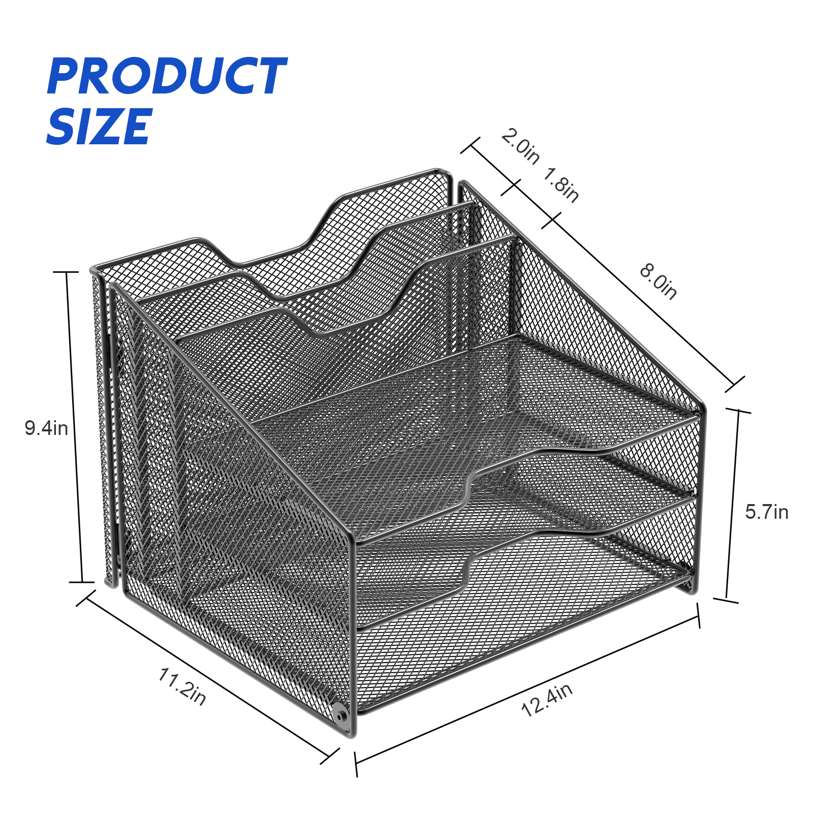 Samstar Desk File Organizer, Mesh Letter File Folder Holder with 3 Paper Trays and 2 Vertical Upright Section, Black.