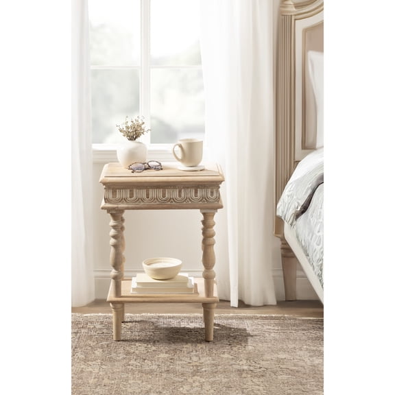 Kate and Laurel Patresa Traditional Carved Wood Side Table, 18 x 14 x 24, Light Natural, Decorative Rectangle End Table with Tiered Design for Use as Bedroom Nightstand