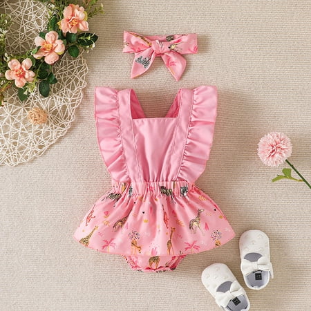 

dmqupv plus Size Dresses Girls Summer Cute Baby Baby Cute Triangle Back Strap Onesie Headscarf Two Piece Set Lace Girls Dress Pink 9-12Months