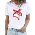 thumbnail image 1 of EQWLJWE Hauts d'Été pour Femmes Hauts pour Femmes Liquidation Mode Féminine Été Col Rond Loisirs Manches Courtes Imprimé Baseball, 1 of 5