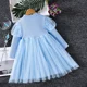 thumbnail image 4 of Vestido de malla de dibujos animados para niñas, moda de otoño, vestidos de princesa Elsa de Frozen, vestidos para niños, manga larga abullonada, disfraz de encaje plisado, ropa para niñas, 4 of 5