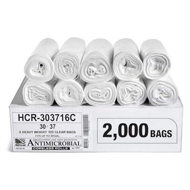 Aluf Plastics High Density Trash Bags, 30 Gallon, 2000 Count, 16 Micron (eq), 30" x 37", Clear, for Bathroom, Office, Industrial, Commercial, Janitorial, Municipal, Recycling