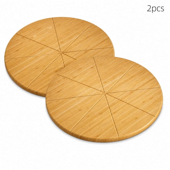 The NaNa 12 inch Pizza Cutting Board Round Large Bamboo Wooden Prep Platter Tray（2Pack）