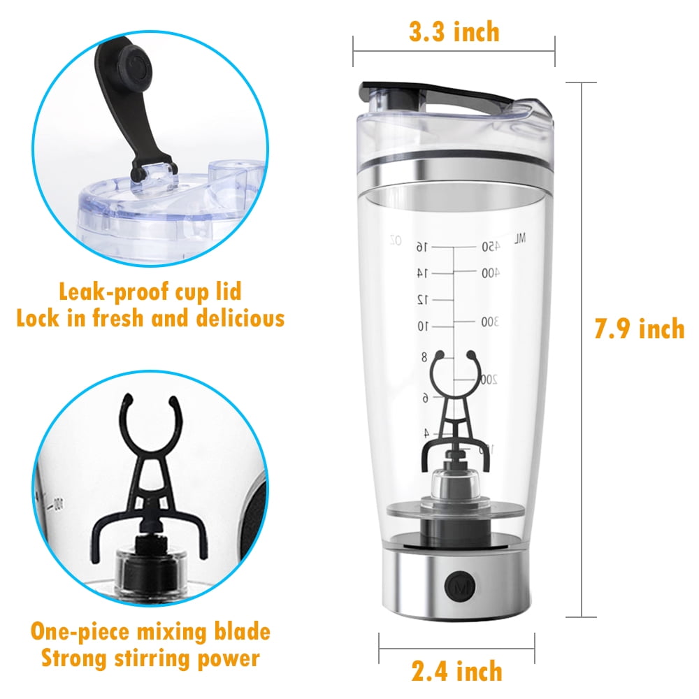 Gentlecairn Electric Protein Shaker Mixing Bottle 450ml Portable Automatic  Vortex Mixer Cup Leakproof Protein Mix Bottle Usb Charging(Build-in Battery)