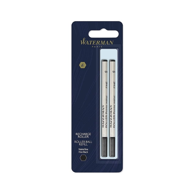 Recambio para bolígrafo roller Waterman punta fina tinta negra, paquete de 2