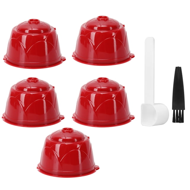 Kit de cepillo de cuchara de filtro de cápsula de café reutilizable apto para cafetera DOLCE GUSTO (rojo 5 cápsulas 1 cuchara 1 cepillo)