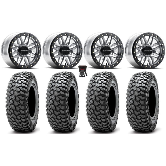 Raceline Ryno Bdlk 15" Wheels Mh 37" RocScraper Tires Kawasaki Mule Pro FXT