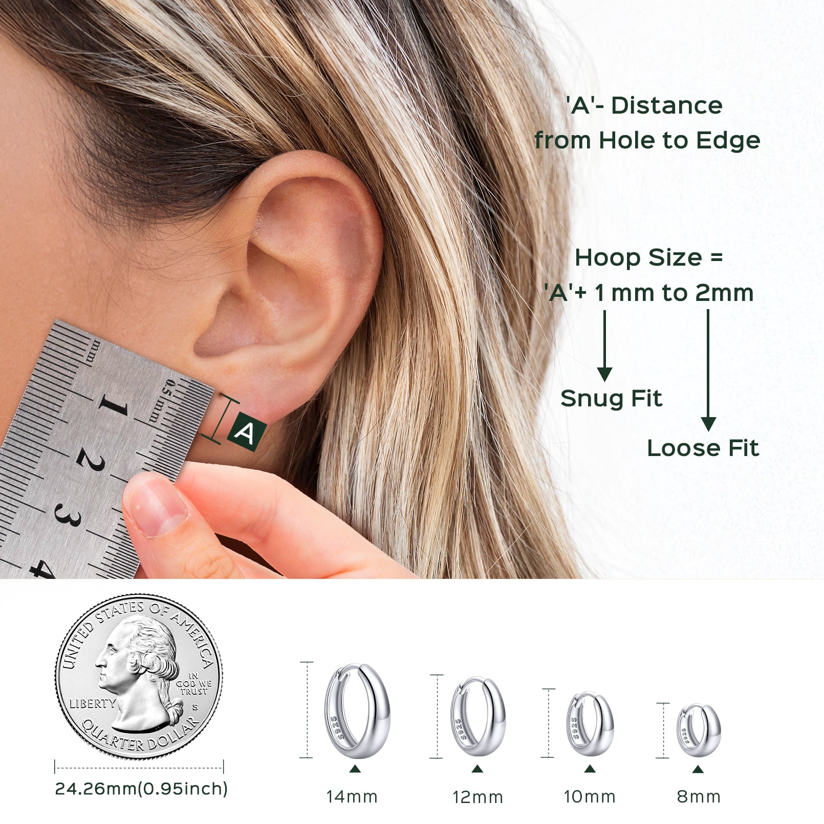 ChicSilver Solid 925 Sterling Silver Chunky Hoop Earrings for Women Hypoallergenic Thick Huggie Earring Wide Hoops Everyday Hoop Earrings