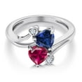 thumbnail image 3 of Gem Stone King 925 Sterling Silver Blue Created Sapphire Red Created Ruby Ring for Women (1.79 Cttw, Heart Shape 6MM, Gemstone September Birthstone, Size 6), 3 of 6