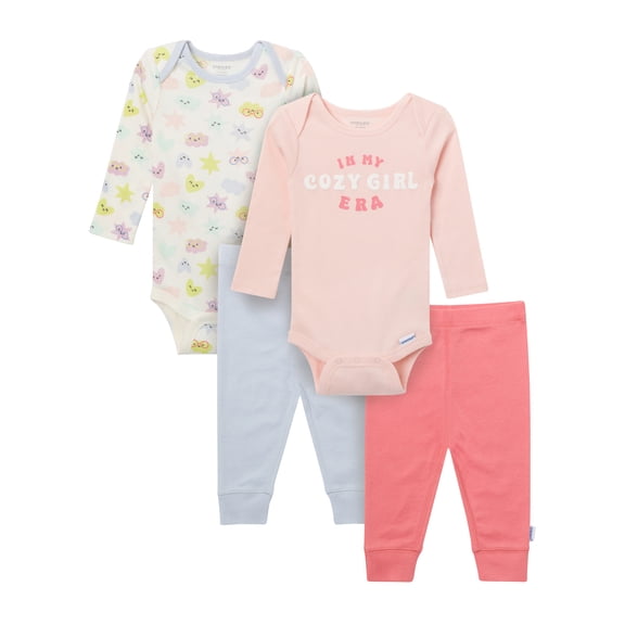 Onesies Brand Baby Girl 4pc Outfit Set, Sizes (Newborn - 12 Months)
