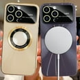 thumbnail image 6 of Compatible with iPhone 15 Pro Case 【Support Compatible with Magsafe】 Magnetic Logo View Magnetic Plating Luxury Case Wide Lens Camera Protection Corner Back Cover -Gold, 6 of 11