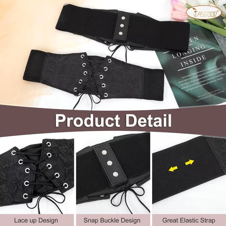 JASGOOD Women Elastic Wide Belt Lace-up Tied Waspie Black  display picture 2
