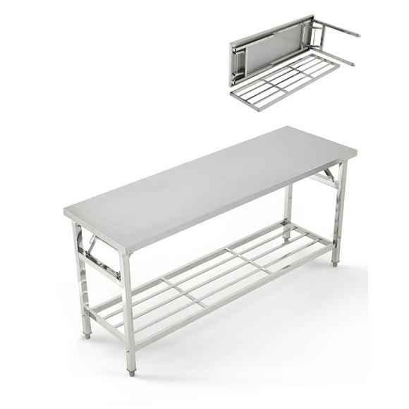 Heavy-Duty Stainless Steel Folding Table - Portable Workbench with Undershelf, NSF Certified, Space-Saving Collapsible Design, Easy to Clean, Perfect for Kitchen, Restaurant, Home, or Catering