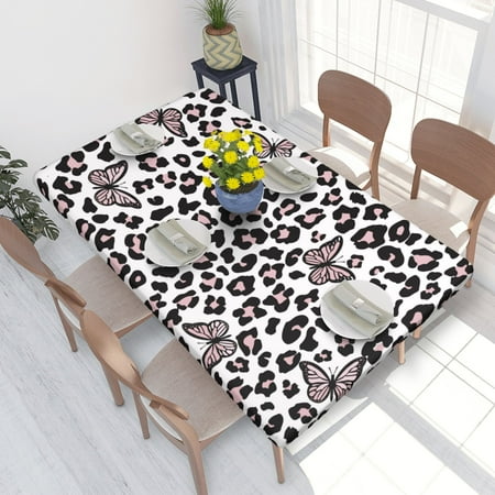 

Home Deluxe Tablecloth Butterfly Leopard Pattern Waterproof Elastic Rim Edged Table Cover- For Christmas Parties And Picnics 4ft