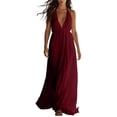 thumbnail image 2 of Dolkfu Red Women's dresses Sleeveless V-Neck Minimalist Maxi Faux-Wrap Dresses Solid Relaxed Fit Cotton Blend Modern Flowy Dresses Wine,S, 2 of 6