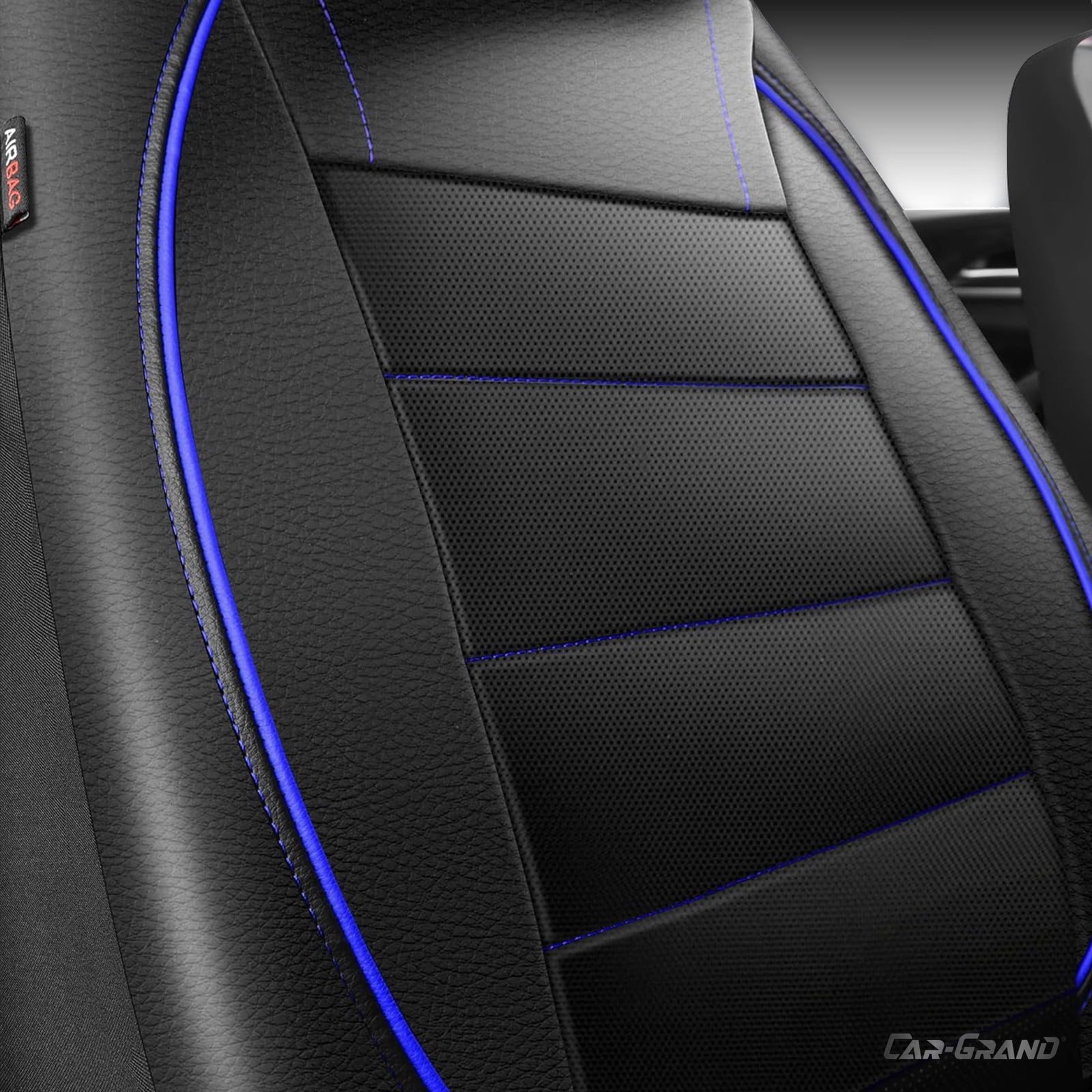 CAR GRAND Faux Leather car seat covers front pair breathable universal fit airbag compatible car, SUV, truck and van blue